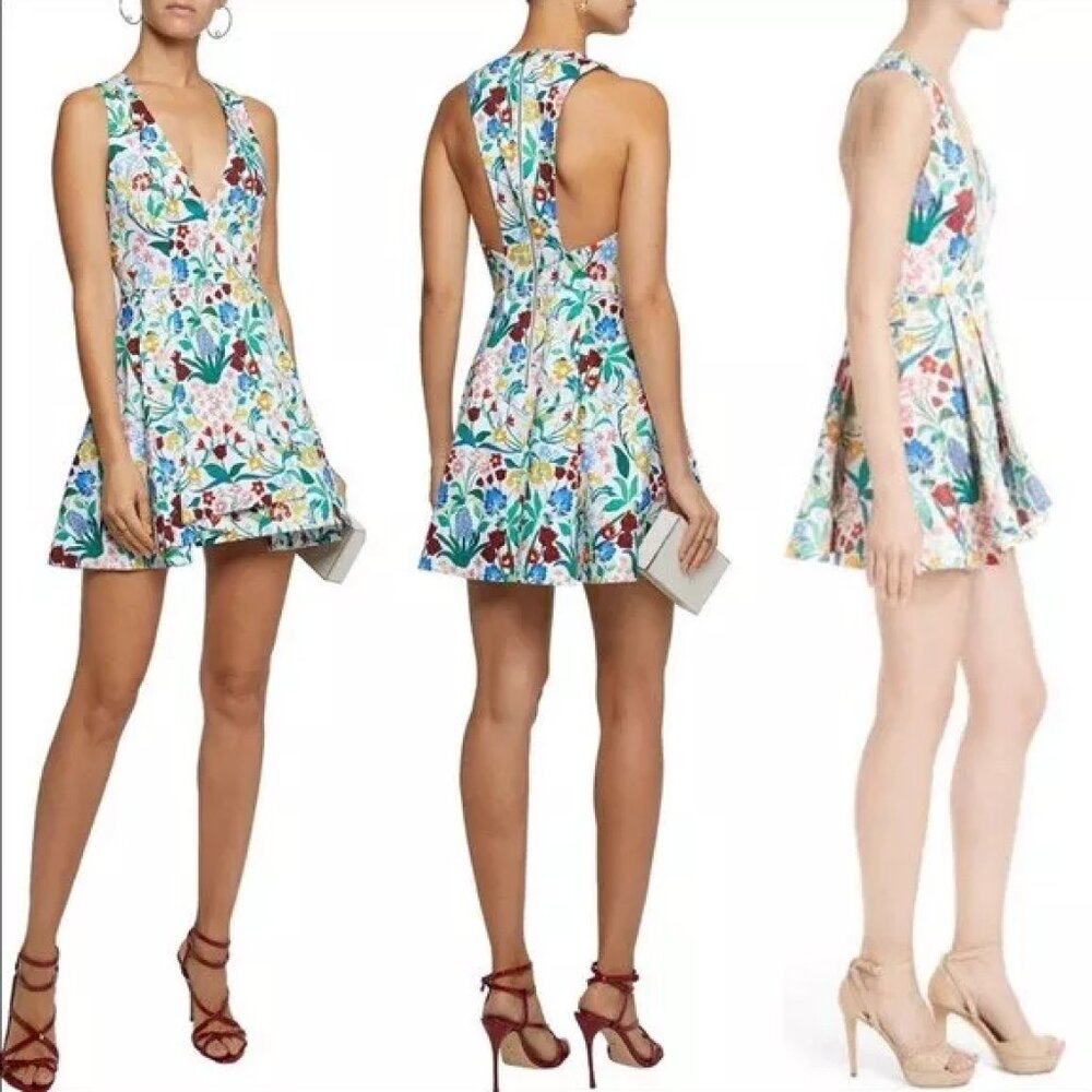 Alice & Olivia Tanner White Floral Summer Mini Dress Size 8 Asymmetrical